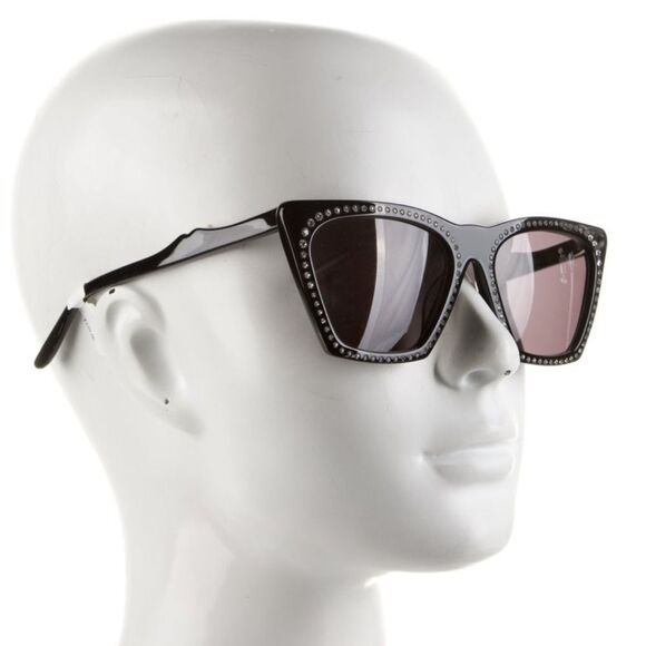 Illesteva Black Geometric Sunglasses with Rhinestones - Picture 4 of 5